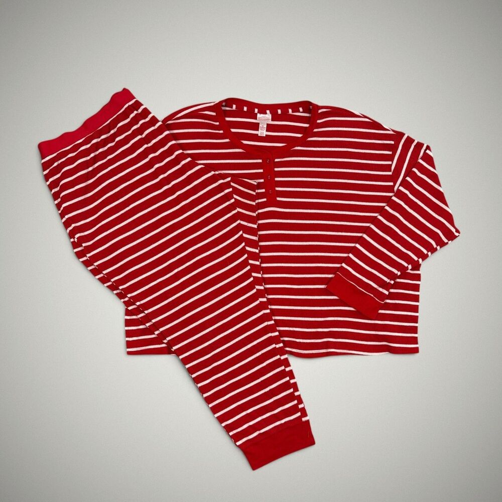 Wondershop Women's Pajama Set Red White Striped Thermal Knit Waffle Weave Sz 4X